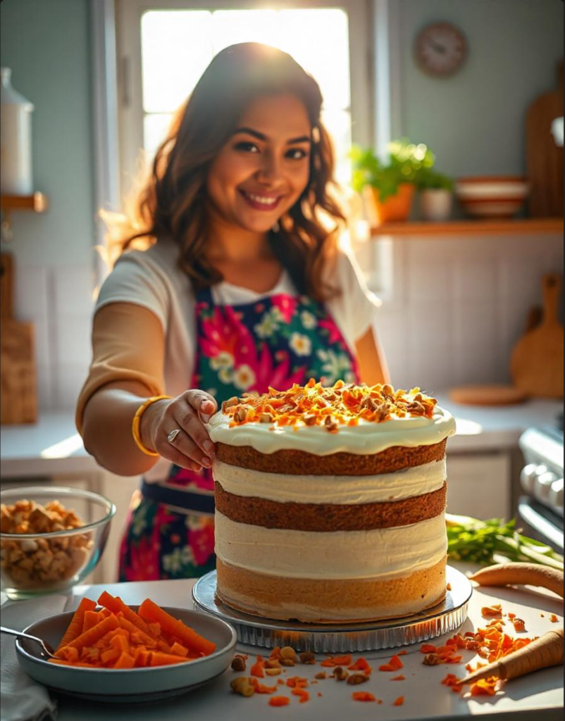 Healthy carrot cake with natural ingredients and frosting