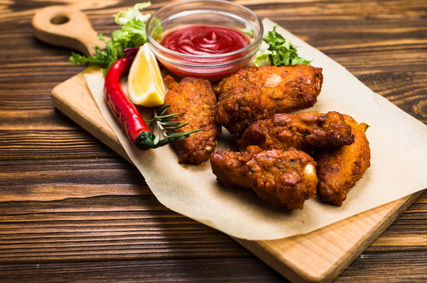 Homemade Buffalo wings served with celery and ranch dressing