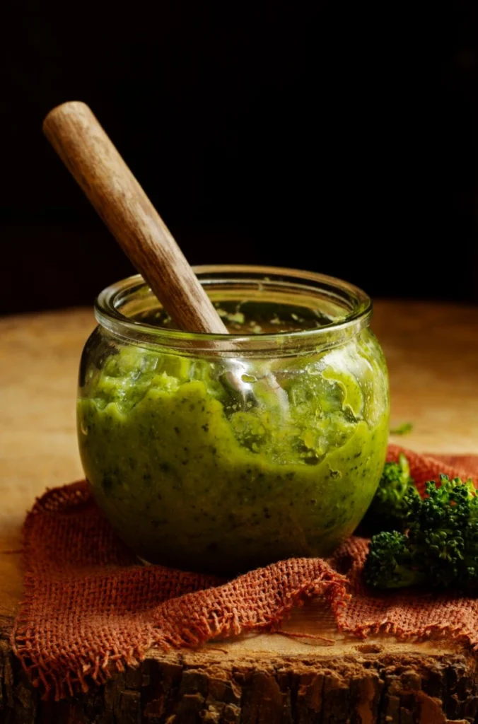 Pesto sauce and Delicious broccoli food for children
