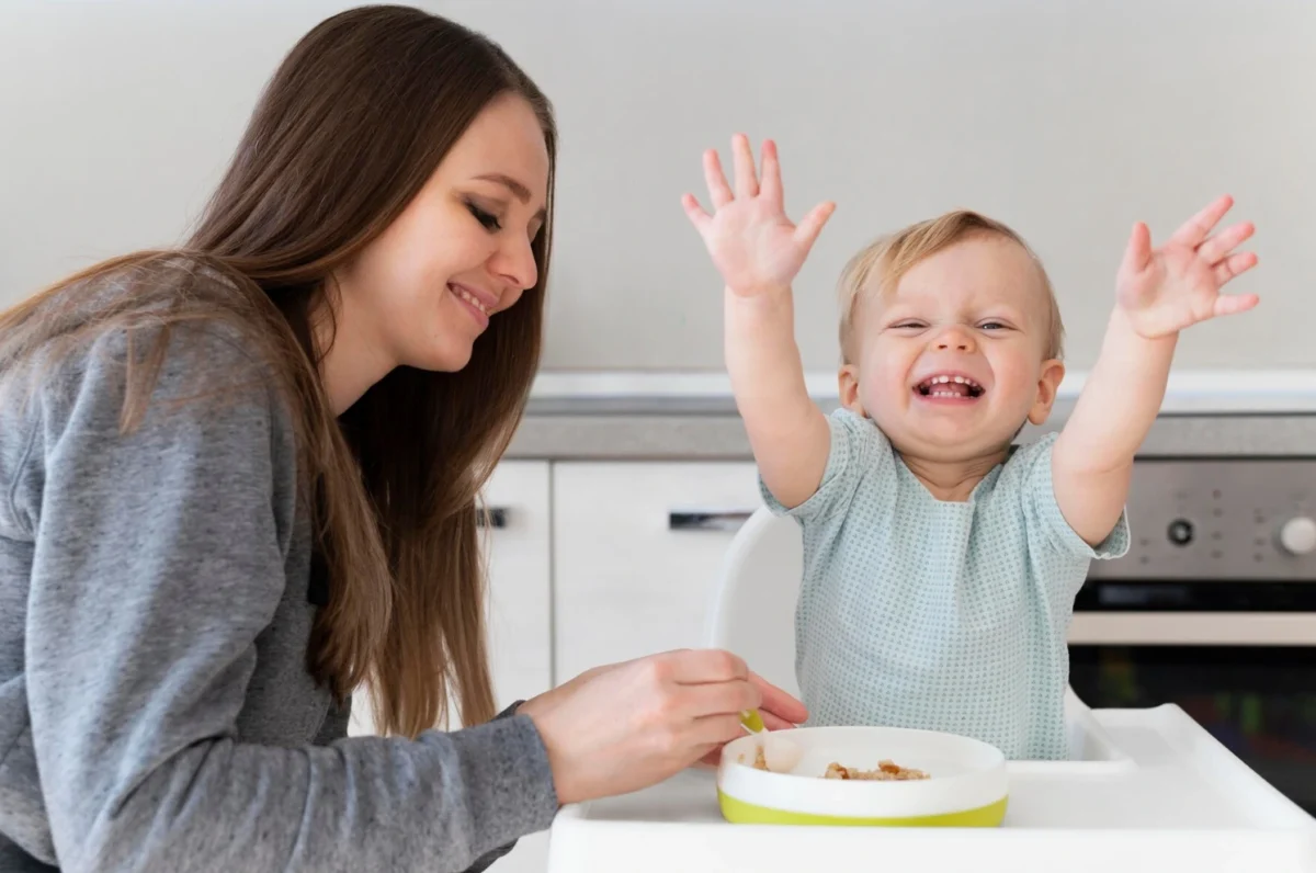 mother feeding kid