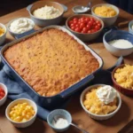 A fluffy cornbread breakfast casserole