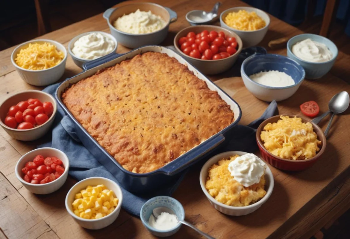 A fluffy cornbread breakfast casserole