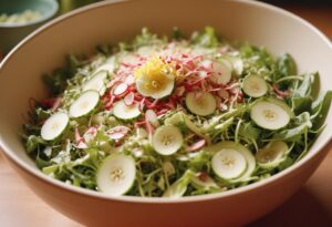 Chopped Green Goddess Salad with fresh greens, vegetables, and dressing.