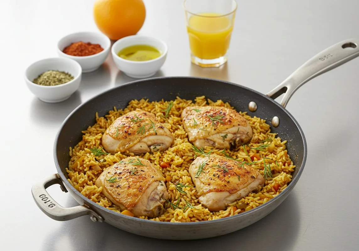 Delicious Chicken and rice served in a skillet