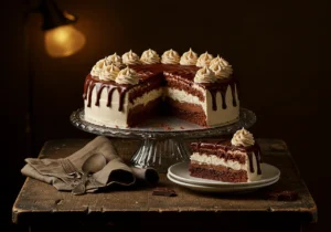 A perfectly baked cake sitting on a wooden board