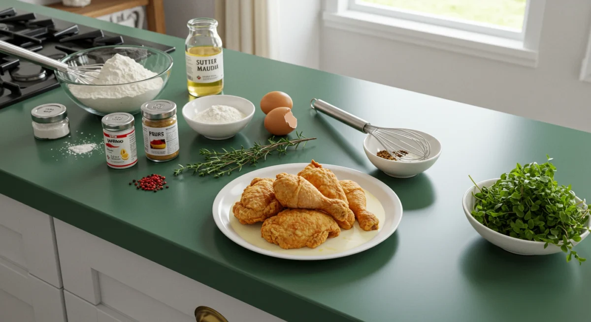 Fried chicken soaking in buttermilk