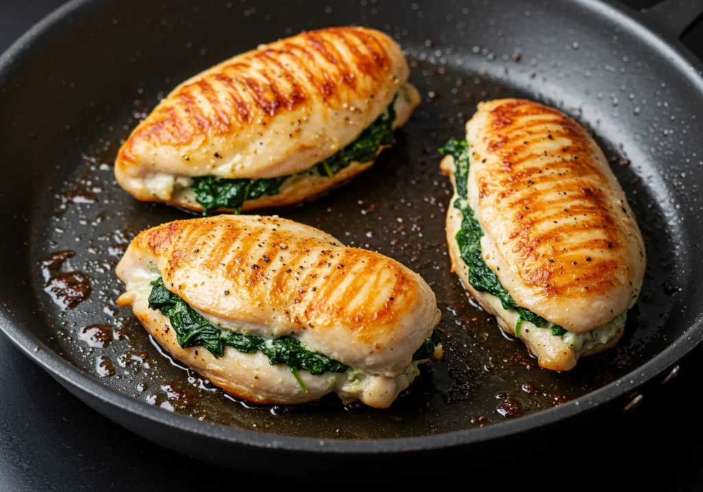 Sear stuffed chicken breast